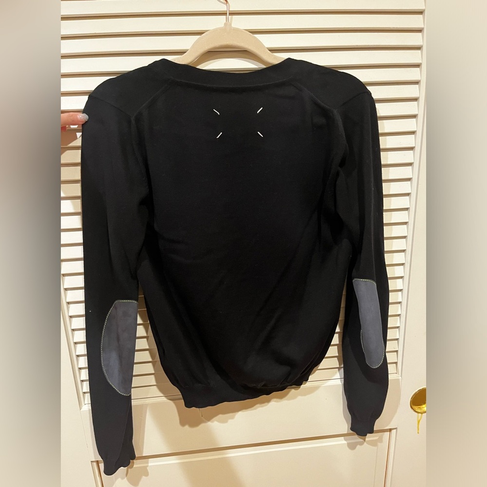 Maison margiela suede elbow patch knit cardigan